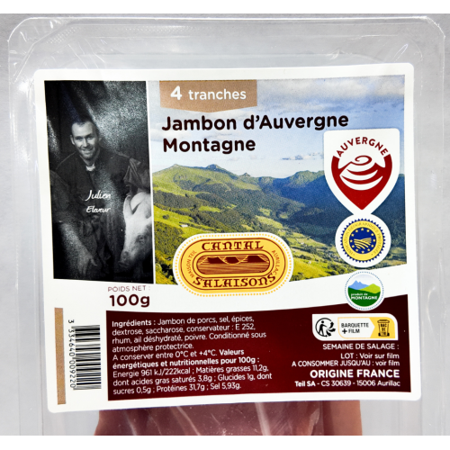 Jambon sec d’Auvergne Montagne - 4 tranches - 100 g