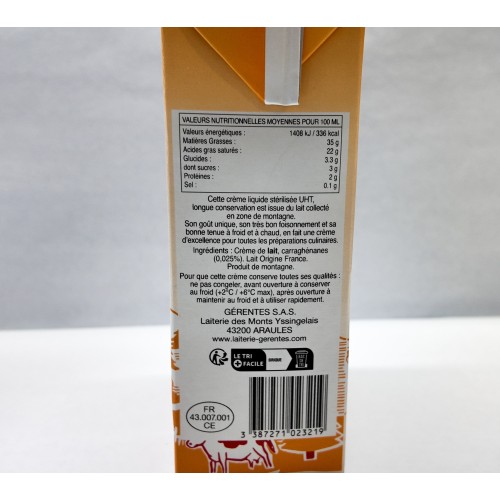 Crème liquide entière 35% – Gérentes - 1L