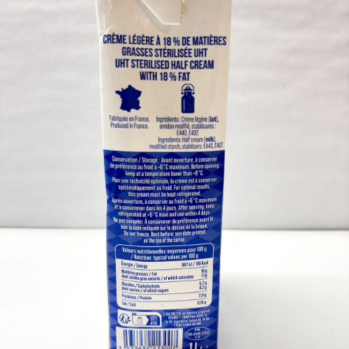 Crème légère 18% MG – 1 L, votre crémerie en ligne