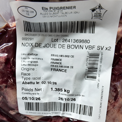 Noix de joue de bœuf - 1400g / 1600g