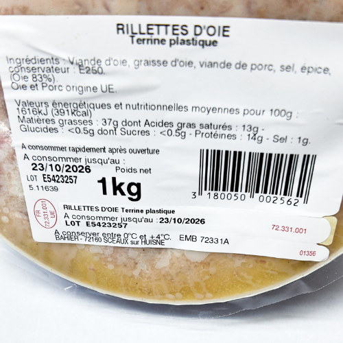 Rillettes d'oies 1 kg, livraison à domicile | Frais Livré