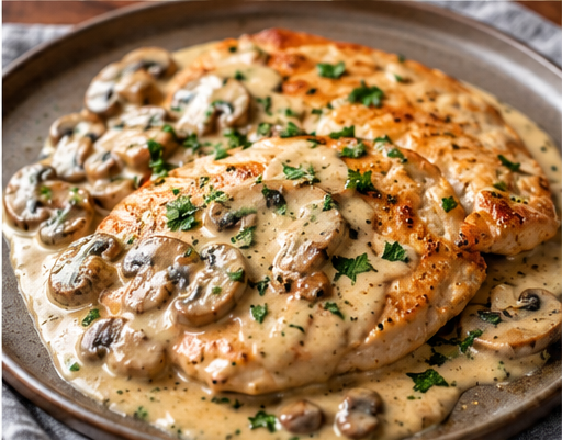 Escalope de poulet à la crème et aux champignons