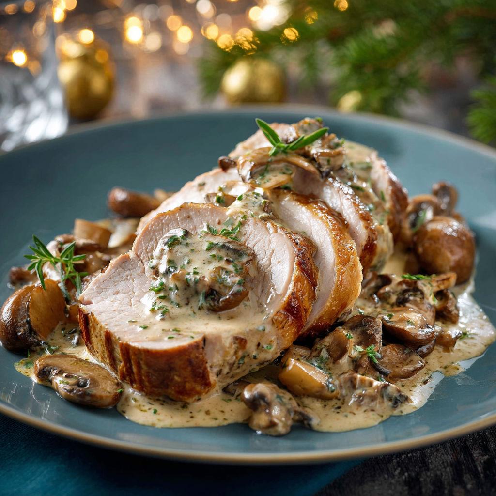 Filet mignon de porc au Gaperon, champignons et légumes rôtis