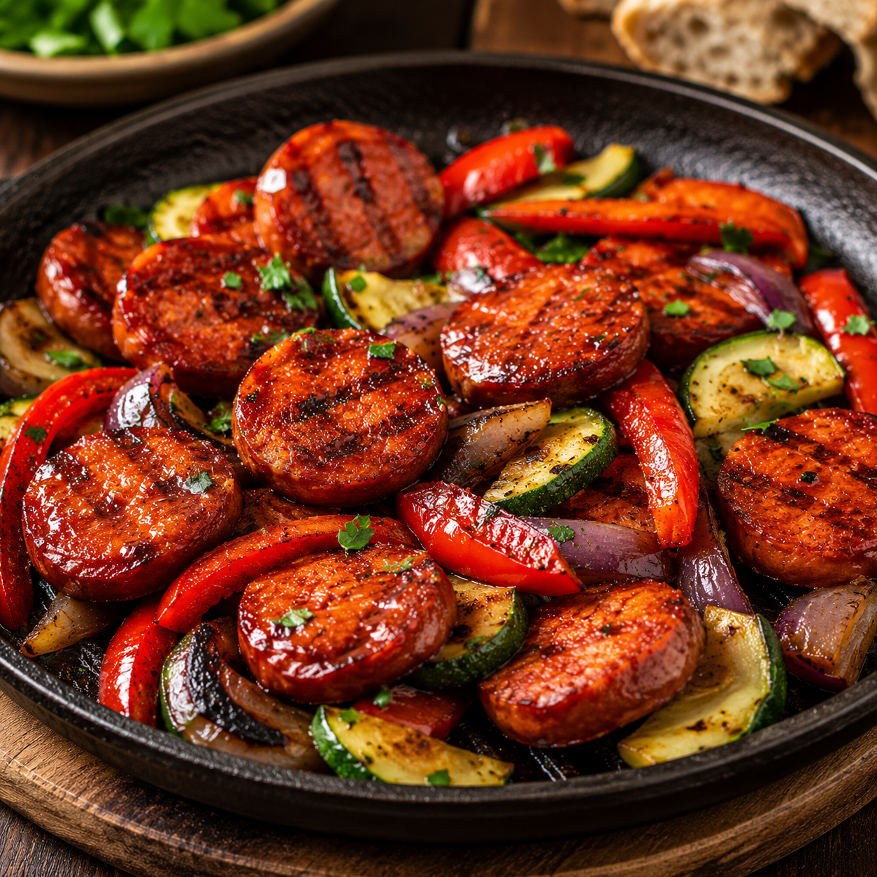Chorizo à griller, poêlée de légumes & herbes fraîches